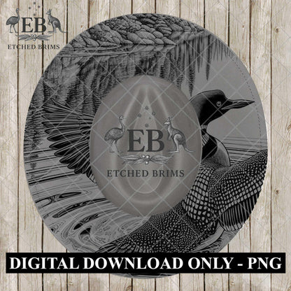 Loon Bird Water Scene Laser Engraving Template, Wildlife Hat Brim Design File, Burning Stencil PNG Engraving Pattern, EB1210