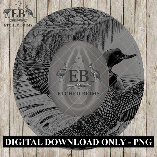 Loon Bird Water Scene Laser Engraving Template, Wildlife Hat Brim Design File, Burning Stencil PNG Engraving Pattern, EB1210