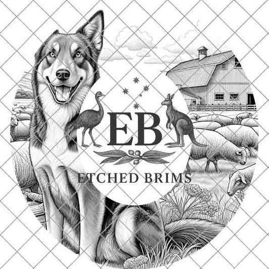 Kelpie Dog 4, Sheep, Laser Hat Burning Design, Digital Download, Hat Burning Template, Hat Laser Engraving Design, Wide Brim Hat File EB267