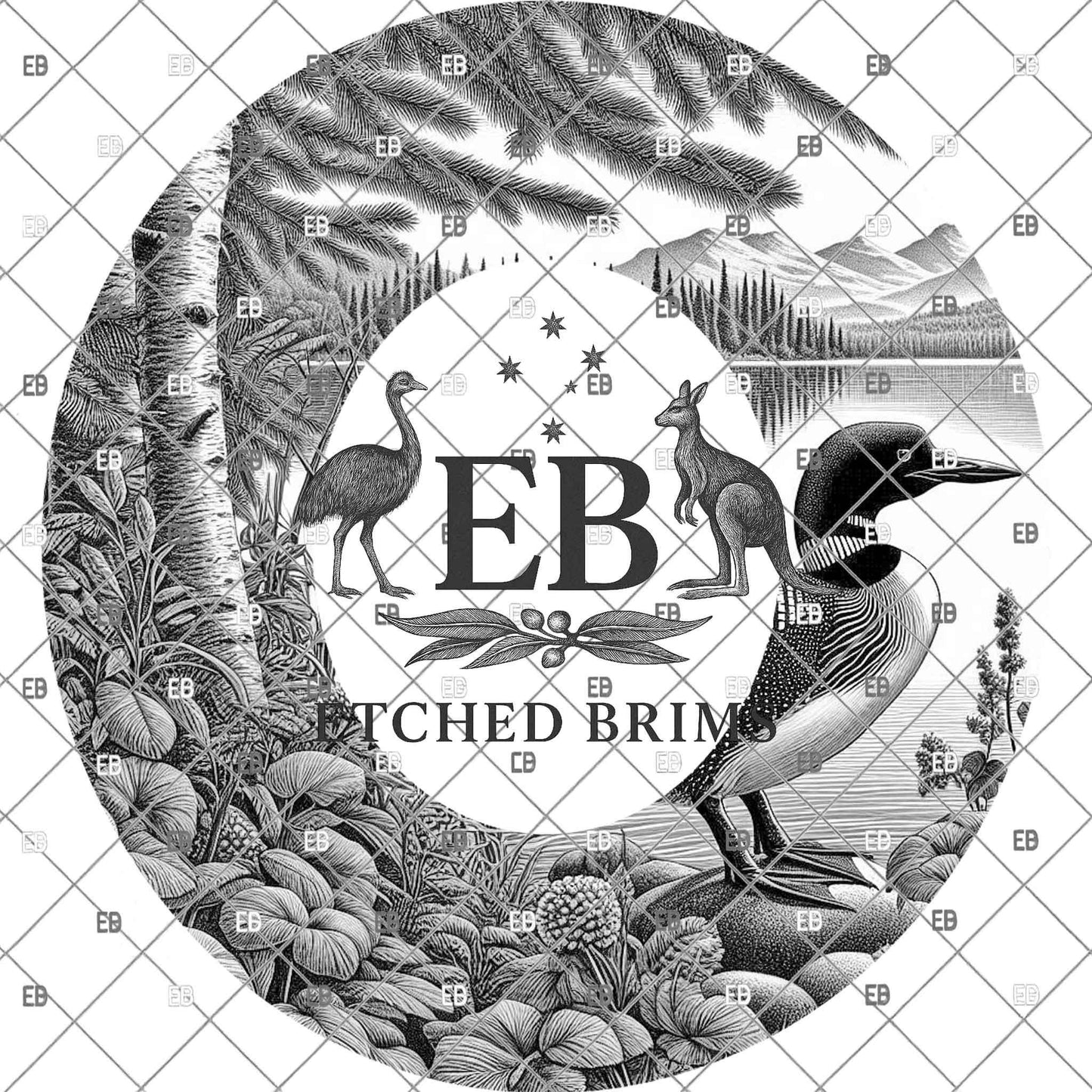 Loon Bird Lake Forest Laser Engraving Template, Wildlife Brim Design File, Hat Burning PNG Engraving Pattern, EB1209