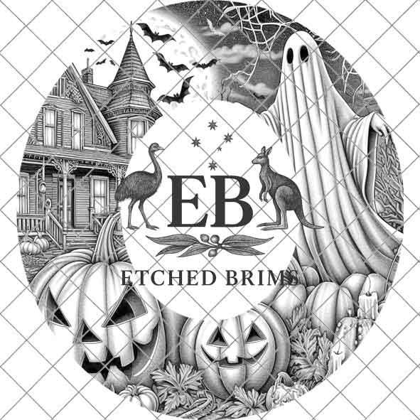 Halloween Hat Template, Ghost, Pumpkin, Haunted House, Spooky Season, PNG, Hat Burning Stencil, Hat Burning Design, Engraving Pattern, EB413