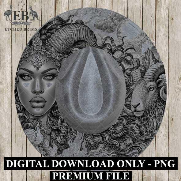 Aries Zodiac Hat Design PNG, Laser Engraving File, Western Boho Digital Download, Hat Engraving Design, Western Hat File, EB544