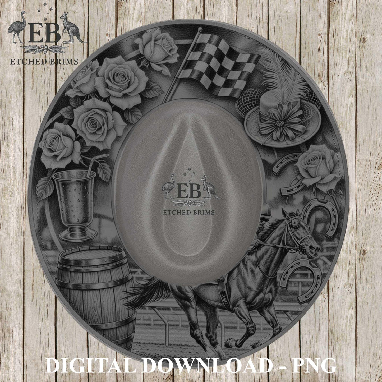 Kentucky Derby Hat Engraving Design | Horse Racing Brim Template | Western Hat Burning Template | Laser Engraving PNG PDF, EB1237