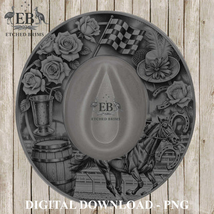 Kentucky Derby Hat Engraving Design | Horse Racing Brim Template | Western Hat Burning Template | Laser Engraving PNG PDF, EB1237