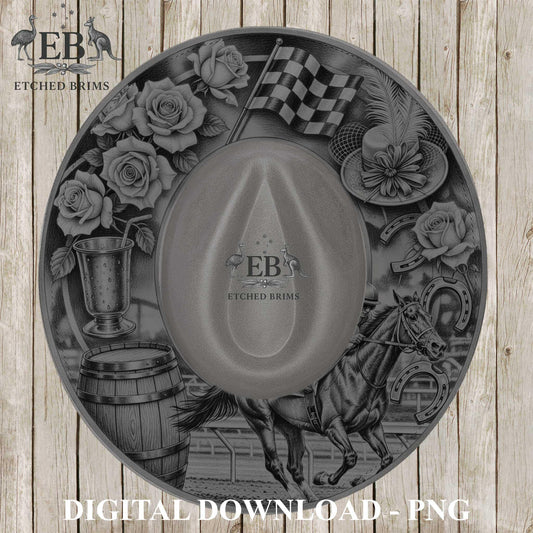 Kentucky Derby Hat Engraving Design | Horse Racing Brim Template | Western Hat Burning Template | Laser Engraving PNG PDF, EB1237