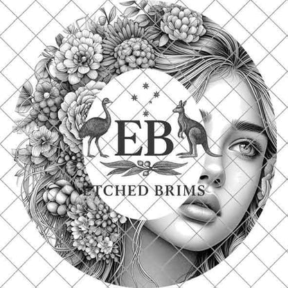 Girl & Flowers 2 Hat File, Hat Burning Design, Digital Download PNG, Hat Burning Template, Hat Laser Engraving Design, BOHO, Hat File EB293