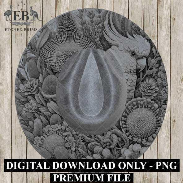 Hat Burning Design, Australian Cockatoo Bird, Australian Native Flowers, Hat Burning Template, Hat Burning Stencil, PDF & PNG File, EB438