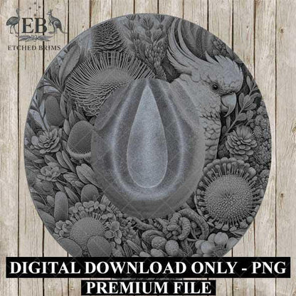 Hat Burning Design, Australian Cockatoo Bird, Australian Native Flowers, Hat Burning Template, Hat Burning Stencil, PDF & PNG File, EB438
