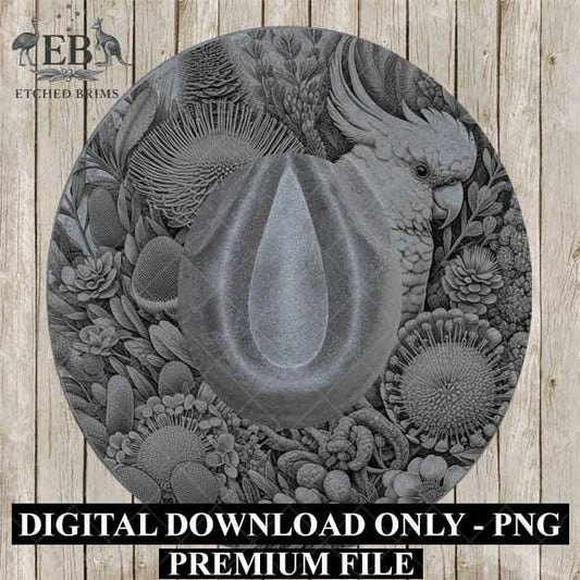 Hat Burning Design, Australian Cockatoo Bird, Australian Native Flowers, Hat Burning Template, Hat Burning Stencil, PDF & PNG File, EB438