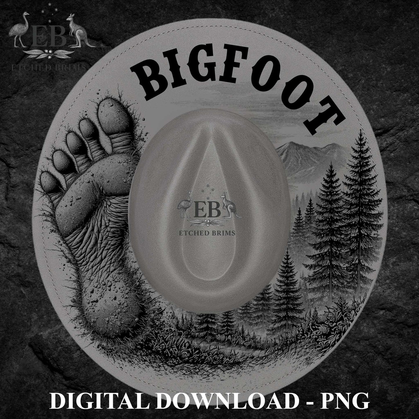 Bigfoot Foot Print, Hat Burning Design | Sasquatch Hat Engraving Design | Hat Burning File | Laser Download, EB1223BC