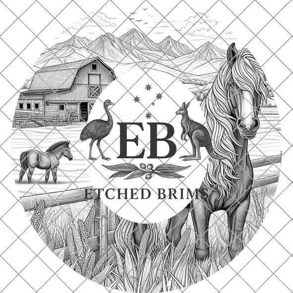 Hat Burning Design, Horse & Foal 3, Farm Design, Hat Burning Template, Cowgirl Hat, Hat Burning Stencil, Wide Brim Hat Design, EB442