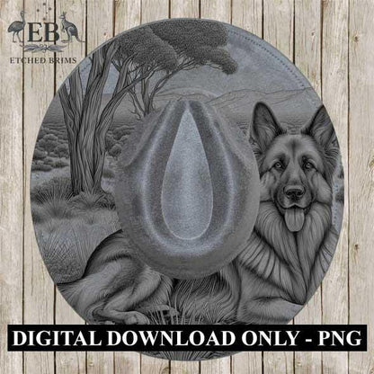 Hat Burning Design, German Shepherd Dog, Cowboy Western Hat, PNG PDF, Stencils for Hats, Hat Engraving Template, Engraving Pattern, EB387