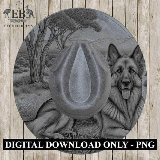 Hat Burning Design, German Shepherd Dog, Cowboy Western Hat, PNG PDF, Stencils for Hats, Hat Engraving Template, Engraving Pattern, EB387