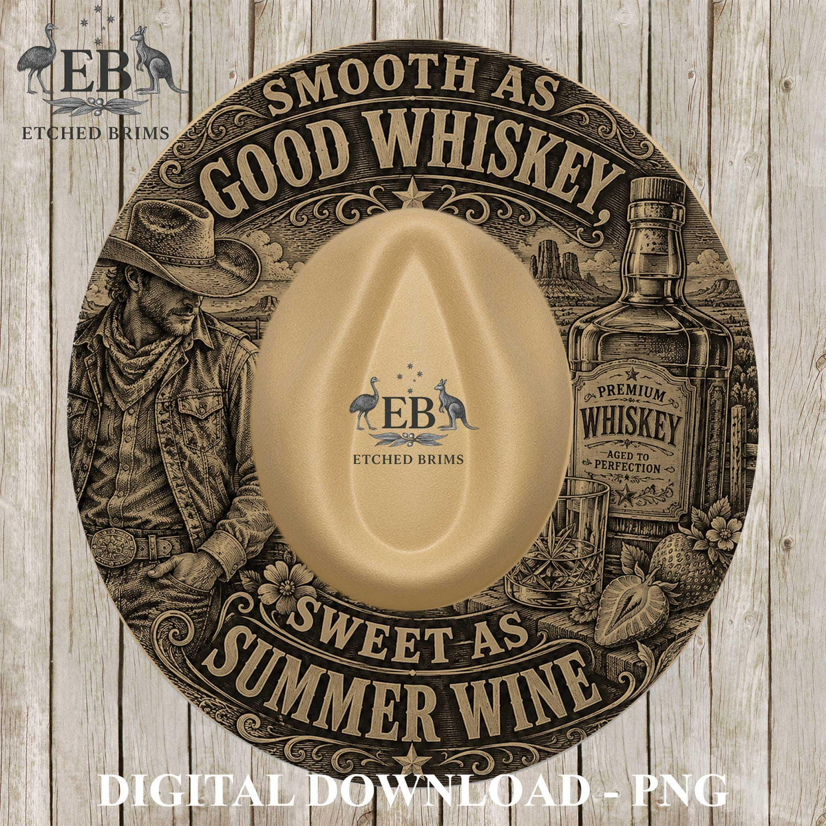 Cowboy Whiskey, Hat Burning Template, Wide Brim Laser Hat Engraving Design, Printable Stencil, EB1372