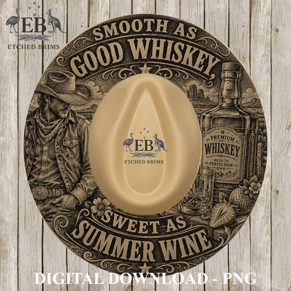 Cowboy Whiskey, Hat Burning Template, Wide Brim Laser Hat Engraving Design, Printable Stencil, EB1372