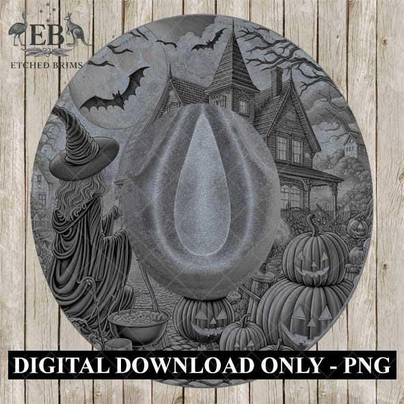 Halloween Hat Template, Witch, Pumpkin, Haunted House, Spooky Season, PNG, Hat Burning Stencil, Hat Burning Design, Engraving Pattern, EB427