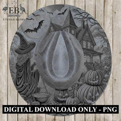 Halloween Hat Template, Witch, Pumpkin, Haunted House, Spooky Season, PNG, Hat Burning Stencil, Hat Burning Design, Engraving Pattern, EB427