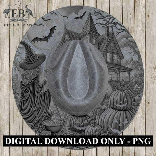 Halloween Hat Template, Witch, Pumpkin, Haunted House, Spooky Season, PNG, Hat Burning Stencil, Hat Burning Design, Engraving Pattern, EB427