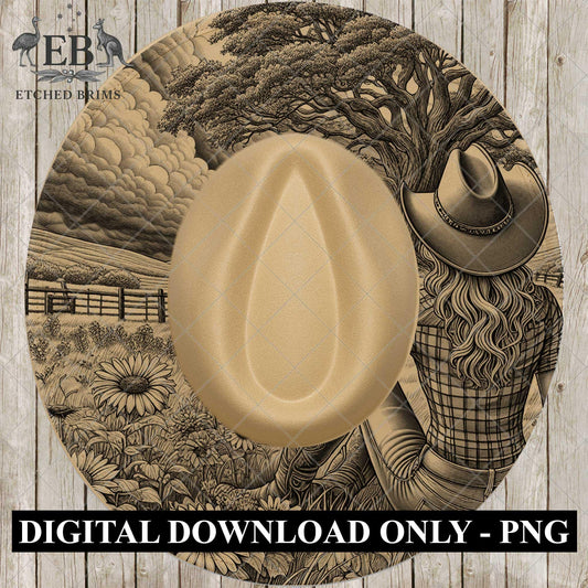 Cowgirl Wildflowers, Hat Burning Design, Digital Download PNG, Hat Burning Template, Hat Laser Engraving Design, Printable Stencil, EB755