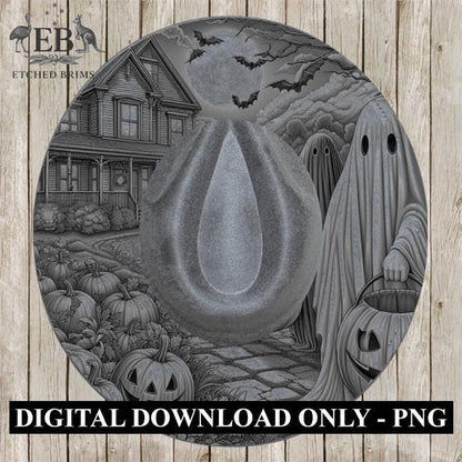 Halloween Hat Template, Ghost, Pumpkin, Haunted House, Spooky Season, PNG, Hat Burning Stencil, Hat Burning Design, Engraving Pattern, EB411