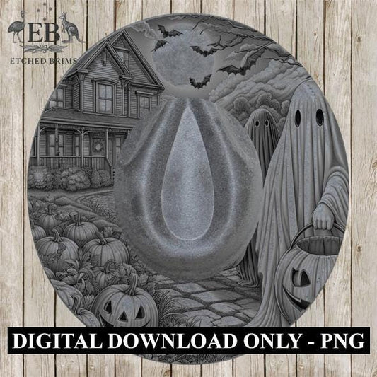 Halloween Hat Template, Ghost, Pumpkin, Haunted House, Spooky Season, PNG, Hat Burning Stencil, Hat Burning Design, Engraving Pattern, EB411