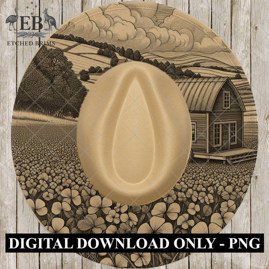 Tiny Barn Home and Clover, Hat Burning Design, Hand Burning Stencil, PDF & PNG, Hat Burning Template, Laser Engraving Design, EB728