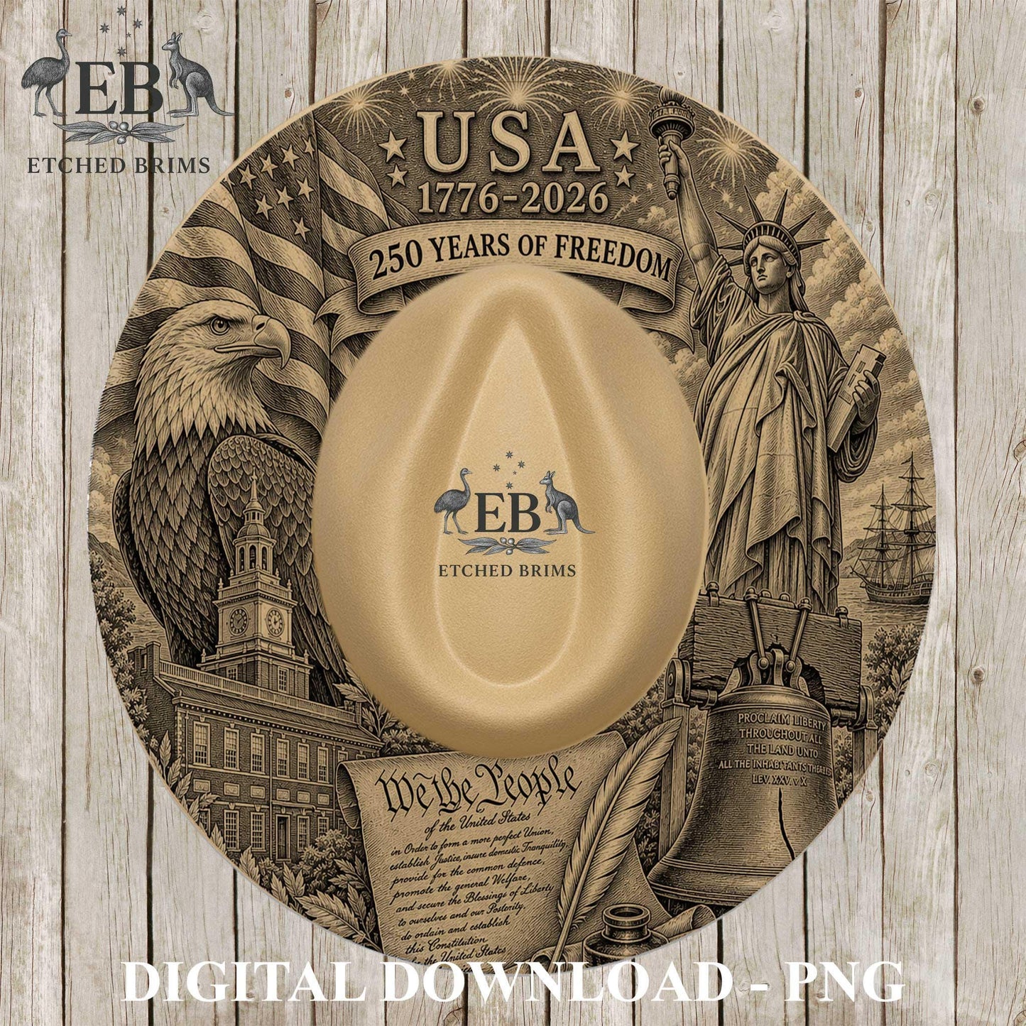 USA 250 Years Semiquincentennial Hat Burning File, Patriotic Eagle Statue Liberty Design, American Flag, Hat Brim Template, EB1252