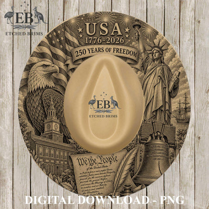 USA 250 Years Semiquincentennial Hat Burning File, Patriotic Eagle Statue Liberty Design, American Flag, Hat Brim Template, EB1252