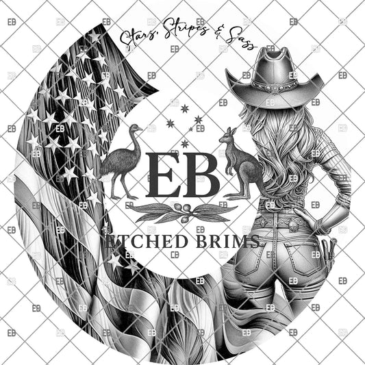 American Flag and Woman, Hat Burning Design, Cowgirl Hand Burning Stencil, PDF & PNG, Template, Laser Engraving File, EB1149