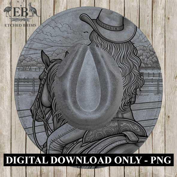 Cowgirl Horse 10, Laser Hat Burning Design, Digital Download PNG, Hat Burning Template, Hat Laser Engraving Design, Wide Brim Hat File EB217