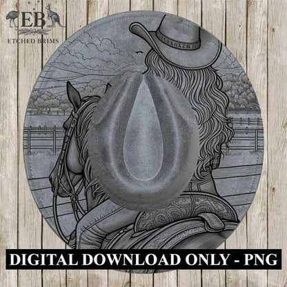 Cowgirl Horse 10, Laser Hat Burning Design, Digital Download PNG, Hat Burning Template, Hat Laser Engraving Design, Wide Brim Hat File EB217
