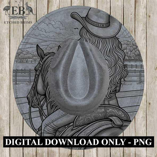 Cowgirl Horse 10, Laser Hat Burning Design, Digital Download PNG, Hat Burning Template, Hat Laser Engraving Design, Wide Brim Hat File EB217