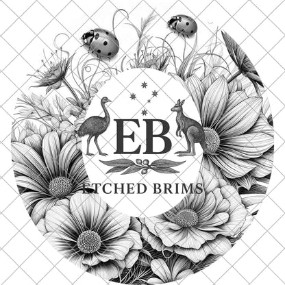 Ladybird Flower Garden, Laser Hat Burning Design, Digital Download PNG, Hat Template, EB1002