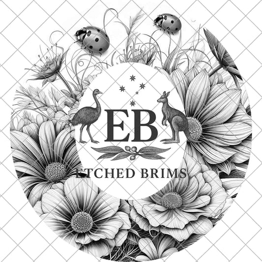 Ladybird Flower Garden, Laser Hat Burning Design, Digital Download PNG, Hat Template, EB1002