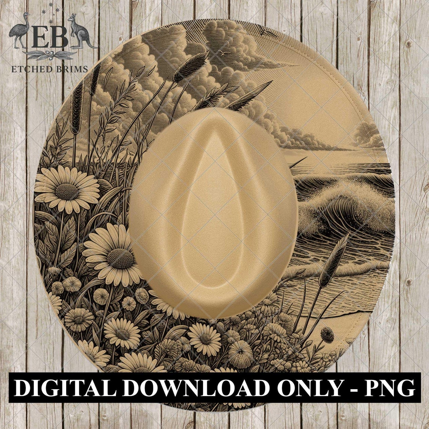 Wildflower Beach Hat Engraving Template | Coastal Laser Burning File | Nature Hat Design, EB1079