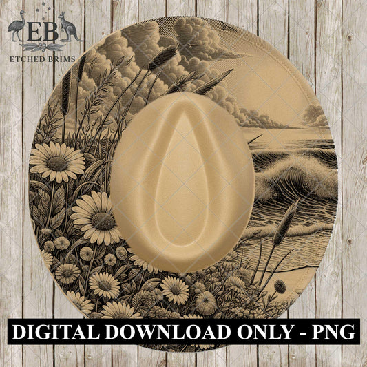 Wildflower Beach Hat Engraving Template | Coastal Laser Burning File | Nature Hat Design, EB1079