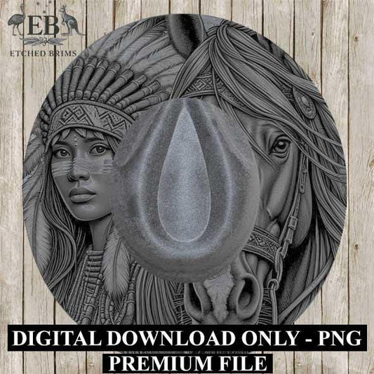 Indian Horse & Woman 7, Laser Hat Burning Design, Digital Download PNG, Hat Burning Template, Hat Laser Engraving Design, Hat File EB109