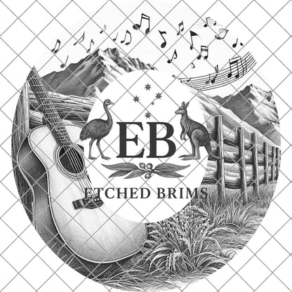 Country Music Guitar Mountains 1, Hat Burning Design, Wide Brim Hat Burning Template, Laser Hat Engraving Template, Printable Stencil, EB769