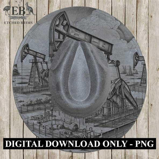 Texas Oil Fields 2, Hat Engraving Template, Digital Laser Burn Design, Wide Brim Faux Suede Hats, BOHO, Laser Hat Burning File EB331