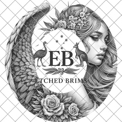 Angel Woman Wings, Hat Burning Design, Wide Brim Hat Template, Burned Hat PNG, Pyrography, Hat Design Pattern, EB796