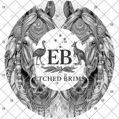 Indian Horses, Hat Burning Designs, Digital Download PNG, Native American Laser Engraving Design, Wide Brim Hat File EB1170