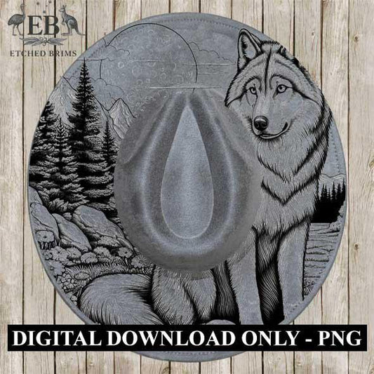 Wolf Laser Hat Burning Design, Digital Download PNG, Hat Burning Template, Hat Laser Engraving Design, Wide Brim Hat Laser File EB04