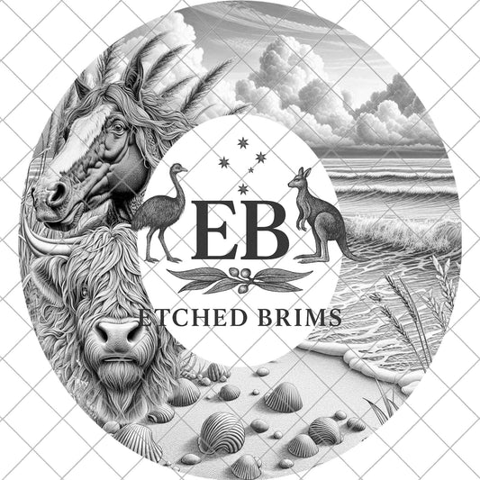 Horse, Highland Cow and Beach, Hat Burning Design, Western Laser Engraving Template for Wide Brim Fedora, EB896