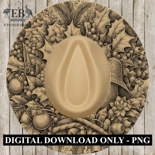 Christmas Holly & Berries, Hat Burning Design, Festive Digital Download PNG, Hat Burning Template, Wide Brim Hat Design, Hat Stencil, EB667