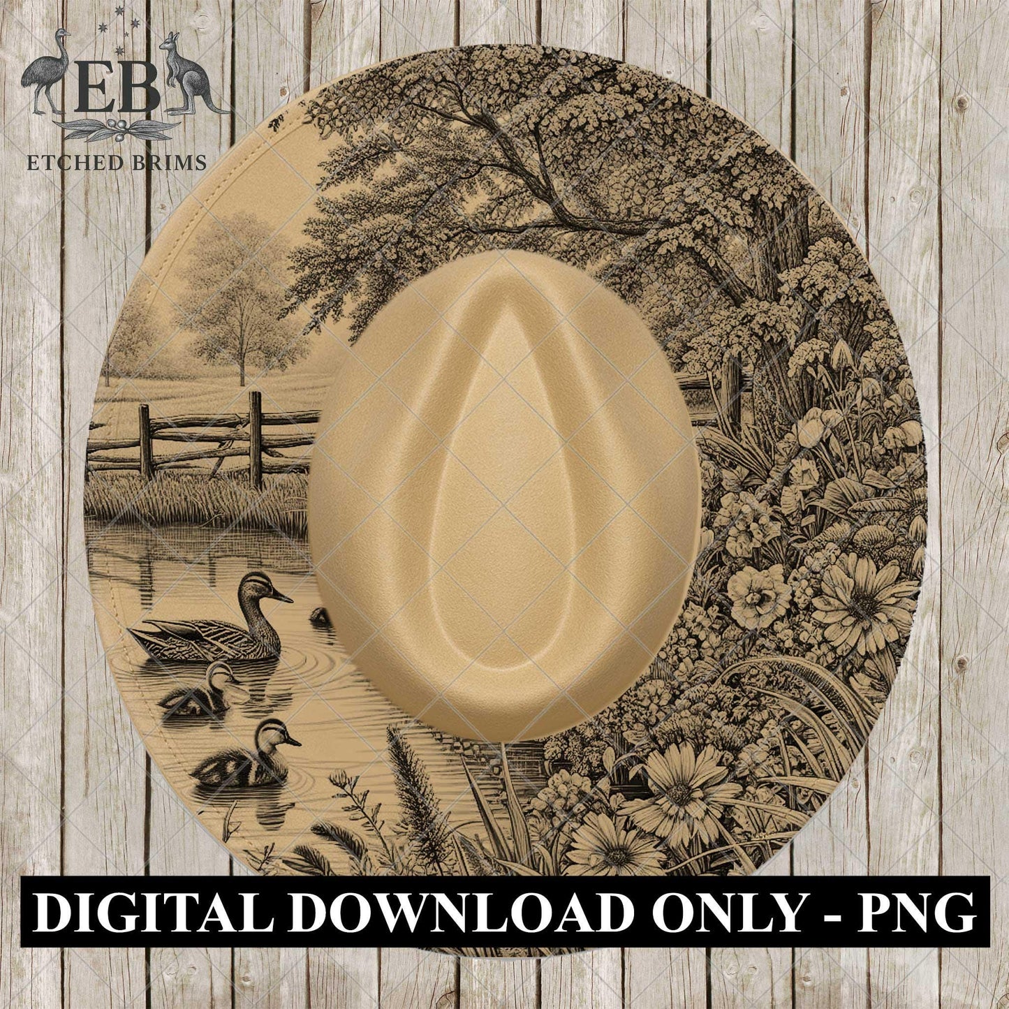 Ducks & Wildflowers, Hat Burning Design, Hat Engraving, Laser File, Wide Brim Hat, Printable Hat Template, EB1053