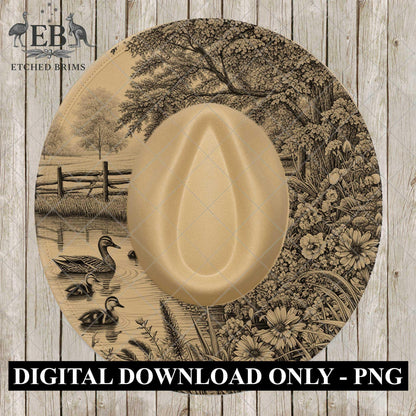 Ducks & Wildflowers, Hat Burning Design, Hat Engraving, Laser File, Wide Brim Hat, Printable Hat Template, EB1053