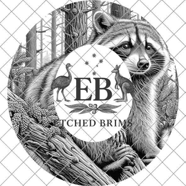 Raccoon in Forest 4, Hat Burning Template, Hat Burning Stencil, Hat Laser Engraving Design, Wide Brim Hat, Printable Hat Template, EB574