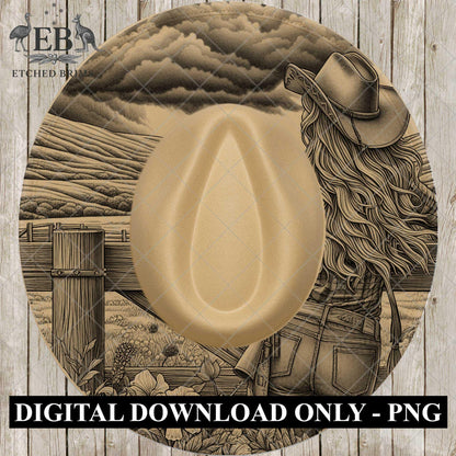 Cowgirl Flowers Hat Burning Design, Western Laser Engraving Template for Wide Brim Fedora, EB715