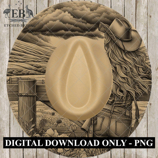 Cowgirl Flowers Hat Burning Design, Western Laser Engraving Template for Wide Brim Fedora, EB715