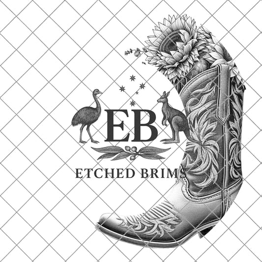 Cowgirl Boots & Sunflowers Half, Hat Burning Design, Laser Engraving Design Wide Brim Hat, Boho,Laser Hat Burning Template, EB833
